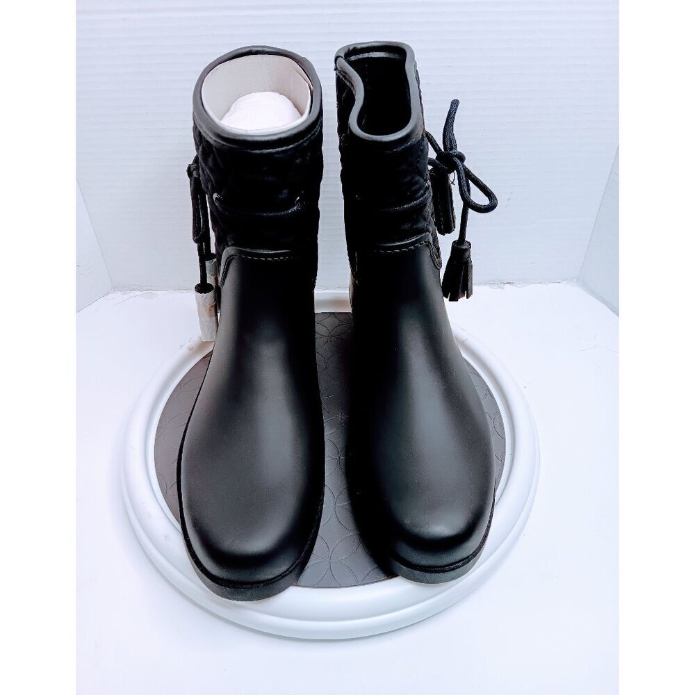Jessica Simpson Womens Black Rubber Ankle Boots With Quilted Fabric Detailing &